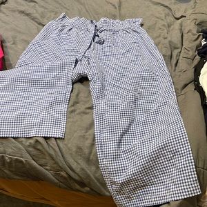 Joie blue and white checkered cropped wide leg pants